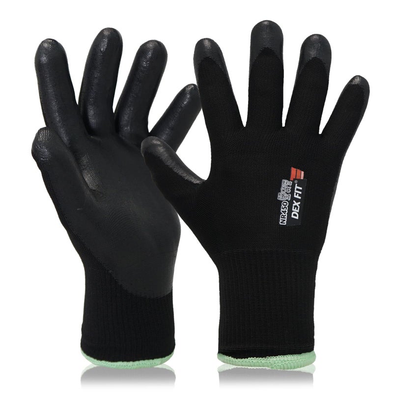 DEX FIT NR450 Double Lined Warm Fleece Work Gloves, Insulated, Comfortable Fit, Firm Grip, Lightweight, Durable Water-Based Nitrile Rubber Coated, Machine Washable; Black M (8) 2 Pairs - Image 1